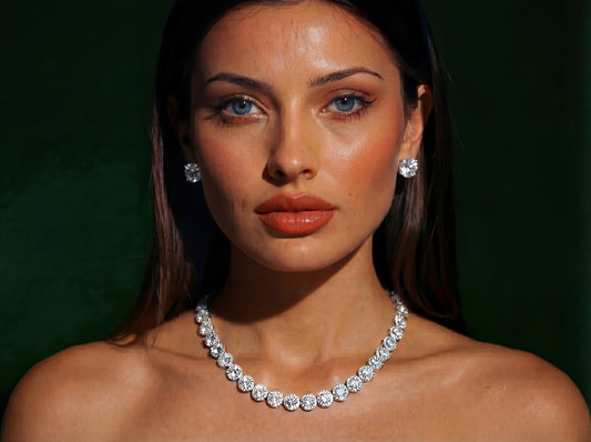 Colier Tennis Luxury, Argintiu cu pietre